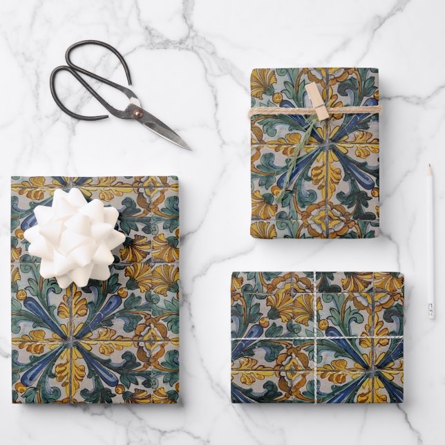 Antique Spanish Tile Wrapping Paper Sheet (Front)