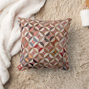 Antique Spool Pattern Patchwork Quilt Colourful Throw Pillow