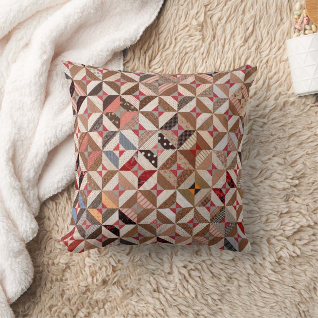 Antique Spool Pattern Patchwork Quilt Colourful Throw Pillow (Blanket)
