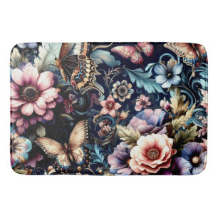 Antique Spring Flowers and Butterflies Bath Mat