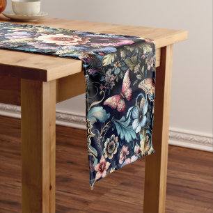 Antique Spring Flowers and Butterflies  Long Table Runner