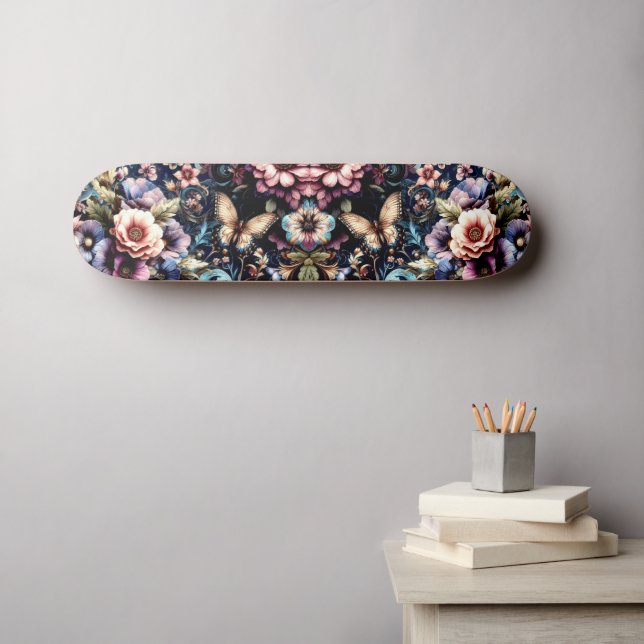Antique Spring Flowers and Butterflies  Skateboard (Wall Art (Horz))
