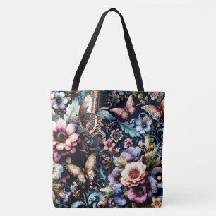 Antique Spring Flowers and Butterflies Tote Bag