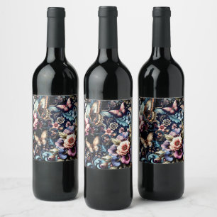 Antique Spring Flowers and Butterflies Wine Label