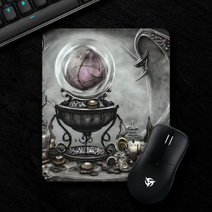 Antique Steampunk Cauldron on Stack of Spell Books Mouse Pad