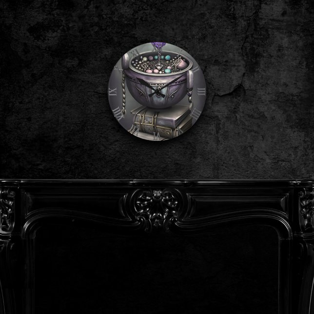 Antique Steampunk Cauldron | Stack of Spellbooks Round Clock (Creator Uploaded)