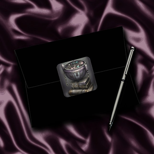 Antique Steampunk Cauldron | Stack of Spellbooks Square Sticker (Creator Uploaded)