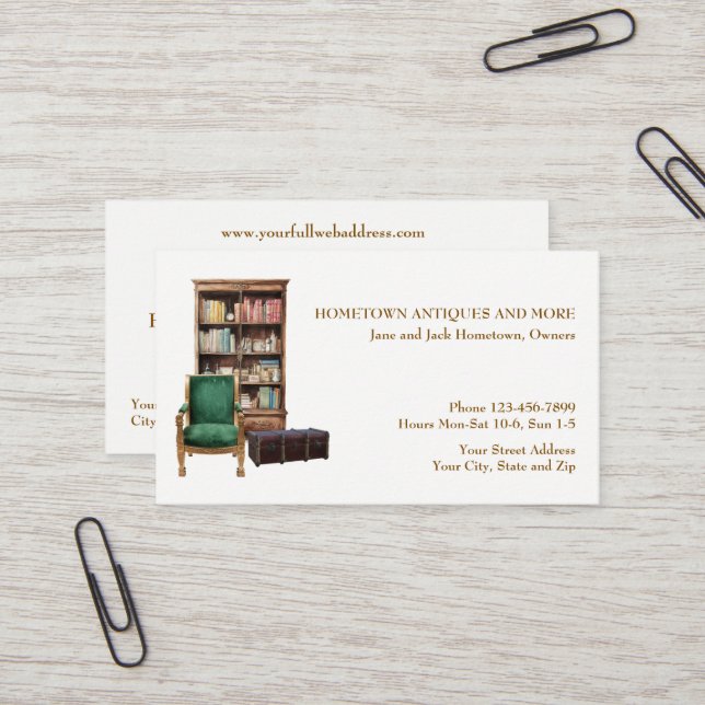 Antique Store Dealer Upholsterer Business Card (Front/Back In Situ)