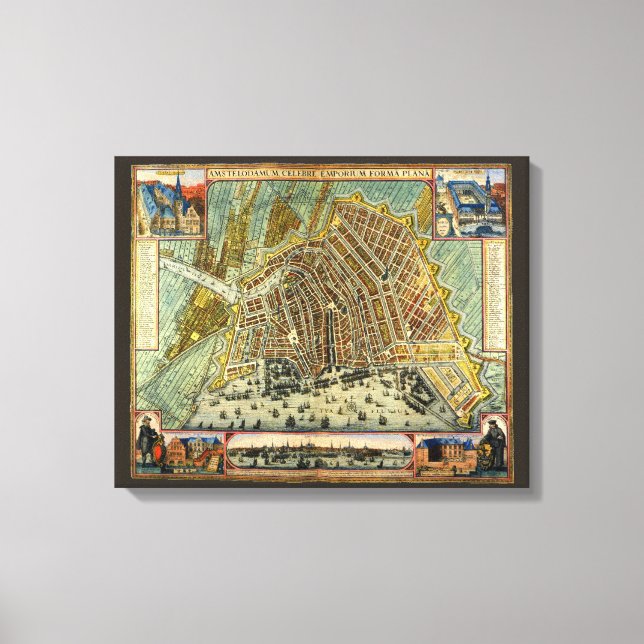 Antique Street Map of Amsterdam, Netherlands Canvas Print (Front)