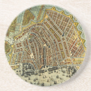 Antique Street Map of Amsterdam, Netherlands Coaster