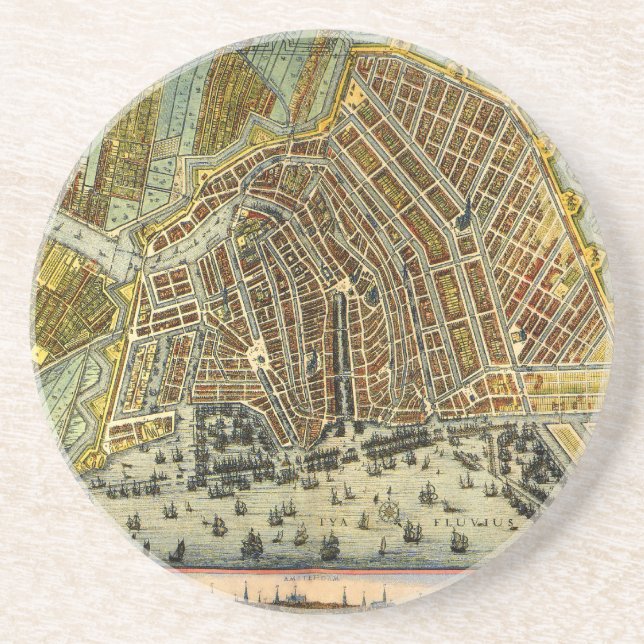 Antique Street Map of Amsterdam, Netherlands Coaster (Front)