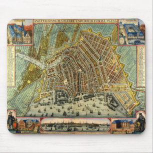 Antique Street Map of Amsterdam, Netherlands Mouse Pad