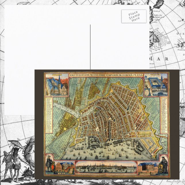 Antique Street Map of Amsterdam, Netherlands Postcard (Creator Uploaded)