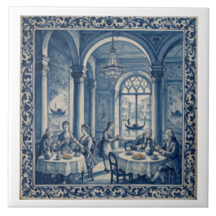 Antique Style Blue + White Venice Coffee House Tile