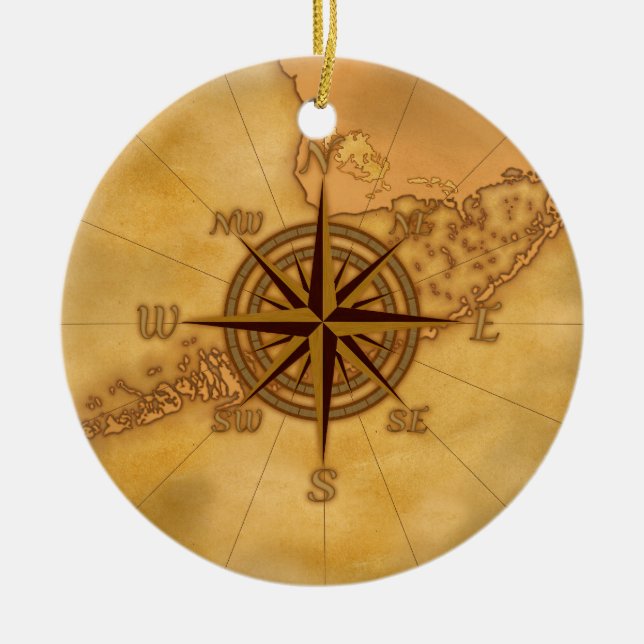 Antique Style Compass Rose Ceramic Ornament (Front)