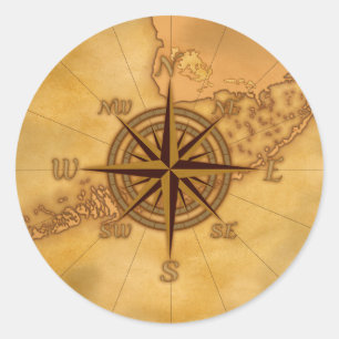 Antique Style Compass Rose Classic Round Sticker