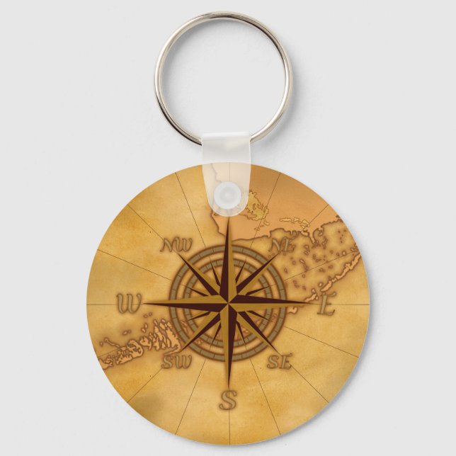 Antique Style Compass Rose Keychain (Front)
