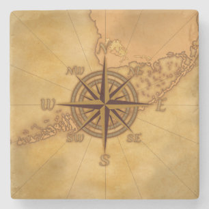 Antique Style Compass Rose Stone Coaster