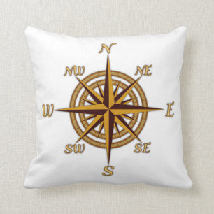 Antique Style Compass Rose Throw Pillow