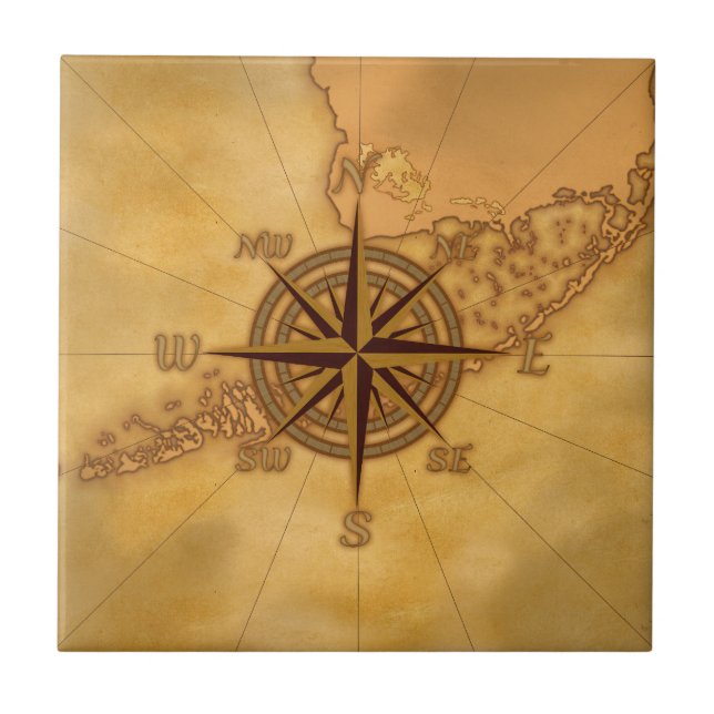 Antique Style Compass Rose Tile (Front)