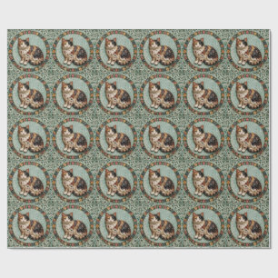 Antique Style Fine Calico Cat  Wrapping Paper