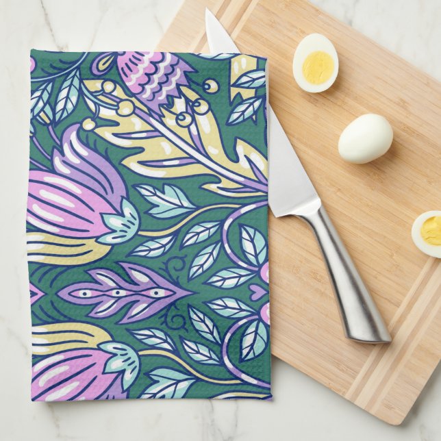 Antique Style Flowers and Birds Pattern Kitchen Towel (Quarter Fold)