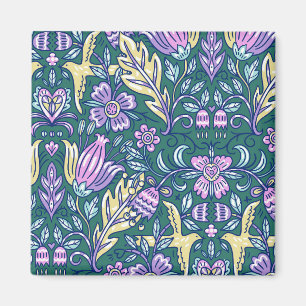 Antique Style Flowers and Birds Pattern Magnet