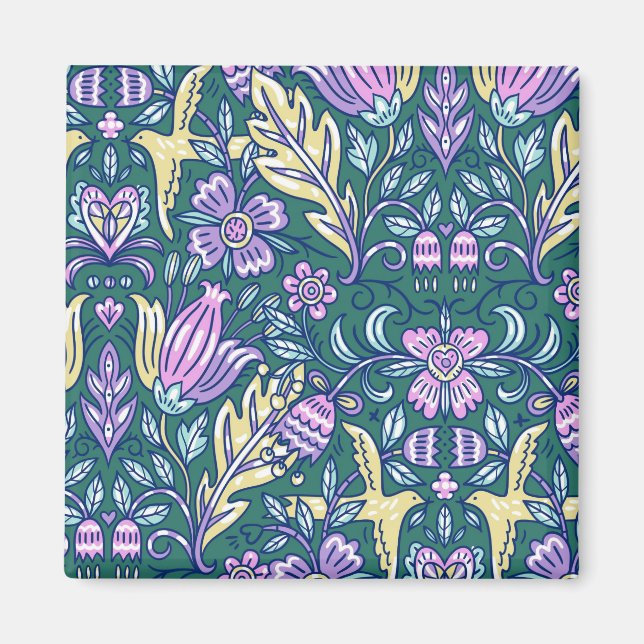 Antique Style Flowers and Birds Pattern Magnet (Front)