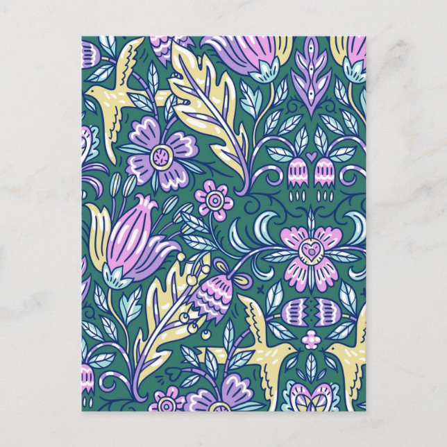 Antique Style Flowers and Birds Pattern Postcard (Front)