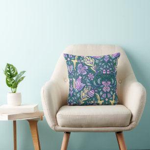 Antique Style Flowers and Birds Pattern Throw Pillow