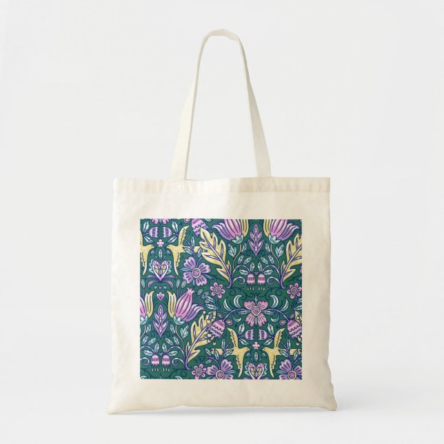 Antique Style Flowers and Birds Pattern Tote Bag (Front)