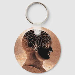 Antique Style Golden Mind Phrenology head Keychain
