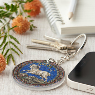 Antique Style Mosaic Zodiac Aries  Keychain