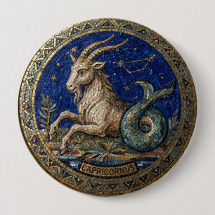 Antique Style Mosaic Zodiac Capricorn 4 Inch Round Button