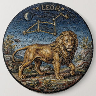 Antique Style Mosaic Zodiac Leo 6 Inch Round Button
