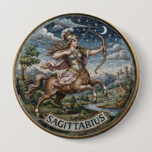Antique Style Mosaic Zodiac Sagittarius 4 Inch Round Button
