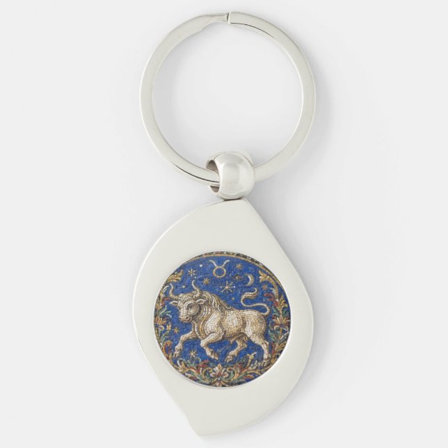 Antique Style Mosaic Zodiac Taurus  Keychain (Front)