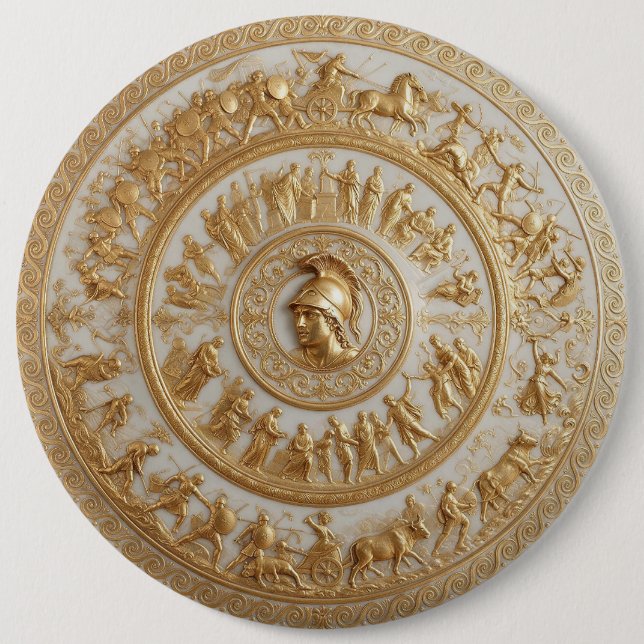 Antique Style Porcelain Achilles Shield 6 Inch Round Button (Front)