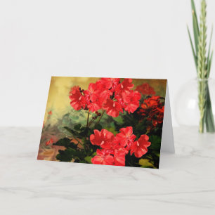Antique Style Red Geranium Flowers Gifts Card