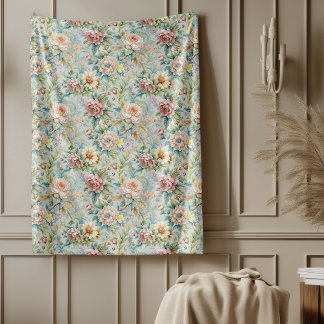 Antique-Style Rococo Ornate Floral Embellishments Fleece Blanket