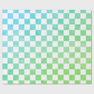 Antique Style White Blue and Green Chequerboard  Wrapping Paper
