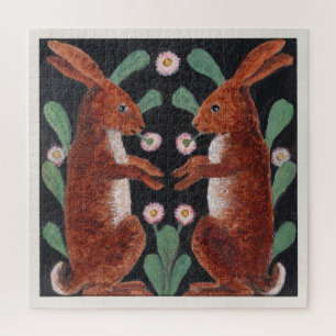 Antique Style Woodland Hare Spring Flower Decor Jigsaw Puzzle