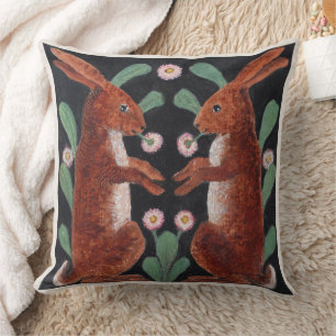 Antique Style Woodland Hare Spring Flower Decor Throw Pillow