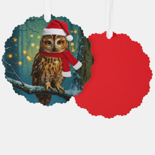 Antique Style Woodland Owl Christmas Ornament Card