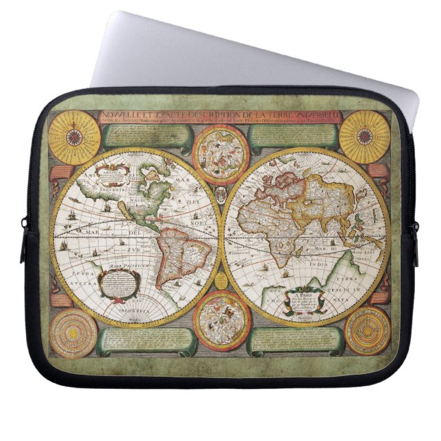 Antique-styled Jean Boisseau's C17th Old World Map Laptop Sleeve (Front)
