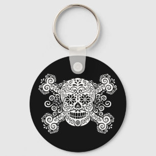 Antique Sugar Skull & Crossbones Keychain