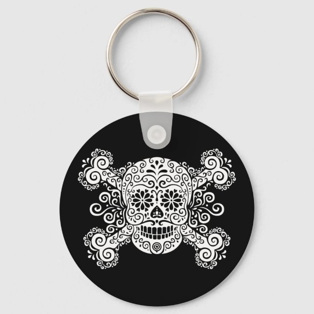 Antique Sugar Skull & Crossbones Keychain (Front)