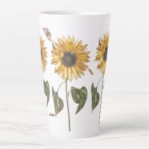 Antique Sunflower Caterpillar Butterfly Drawing Latte Mug