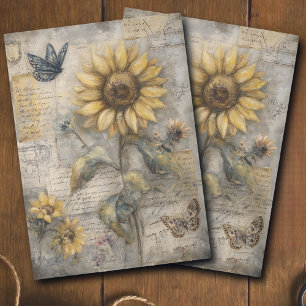 Antique Sunflower Postcard Ephemera Decoupage Tissue Paper