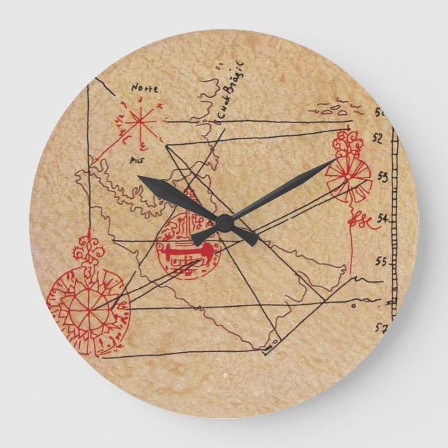 ANTIQUE TALISMAN / PIRATES TREASURE MAP PARCHMENT LARGE CLOCK (Front)
